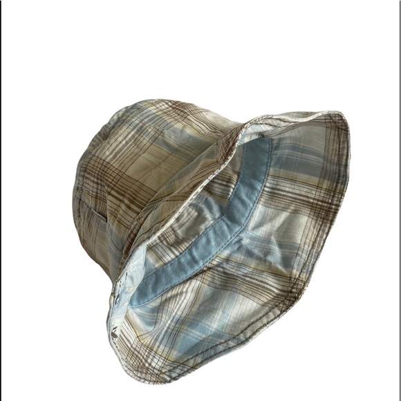 Reversible Light Blue, White and Brown Plaid Bucket Hat Size 6-9 Months - Picture 6 of 8